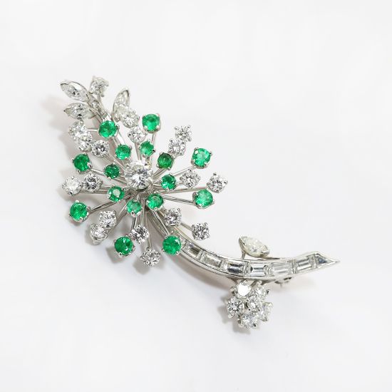 Picture of Vintage Platinum, Emerald & Diamond Brooch 