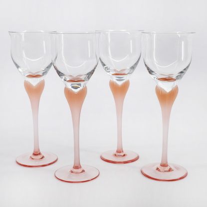 Picture of Set of 4 Mikasa 'Sea Mist' Coral Frosted Stem Fluted Wines Glasses