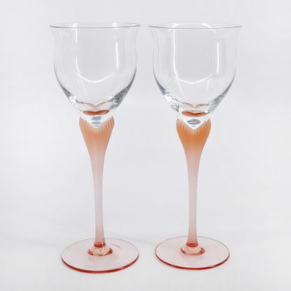 Picture of Pair of Mikasa 'Sea Mist' Coral Frosted Stem Fluted Water Goblets 