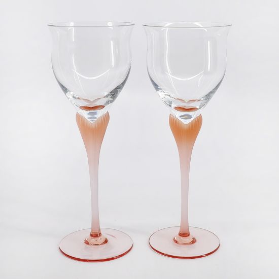 Picture of Pair of Mikasa 'Sea Mist' Coral Frosted Stem Fluted Water Goblets 