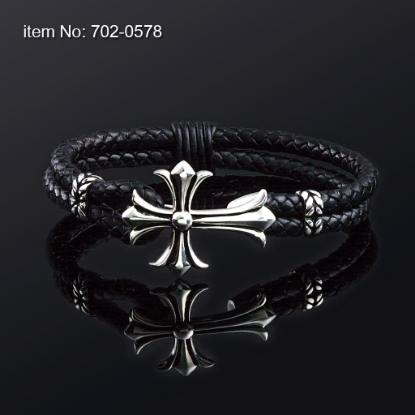 Picture of AXION Sterling Silver Cross & Black Braided Leather Bracelet