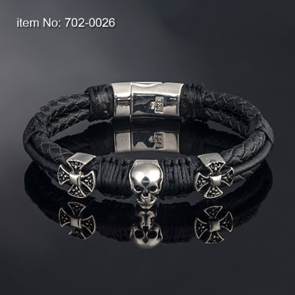 Picture of AXION Sterling Silver Skull Bracelet with Fleur-de-lis Bands