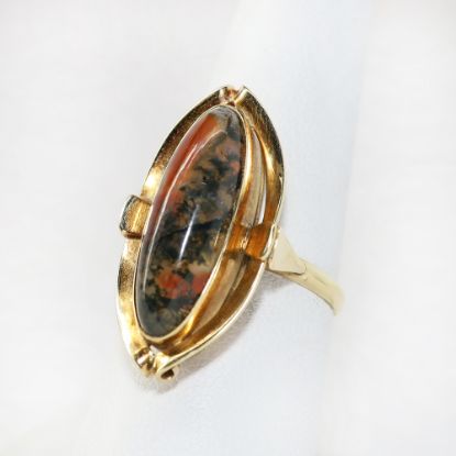 Picture of Antique Art Nouveau 14k Yellow Gold & Moss Agate Cabochon Ring