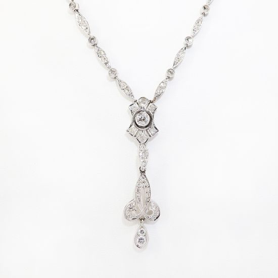 Picture of Antique Early 20th Century 14k White Gold, Old European & Rose Cut Diamond Statement Necklace