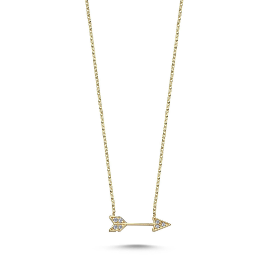 Picture of 14k Yellow Gold Sideways Diamond Arrow Necklace
