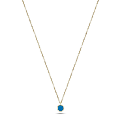Picture of 14k Yellow Gold Bezel Set Solitaire Turquoise Necklace