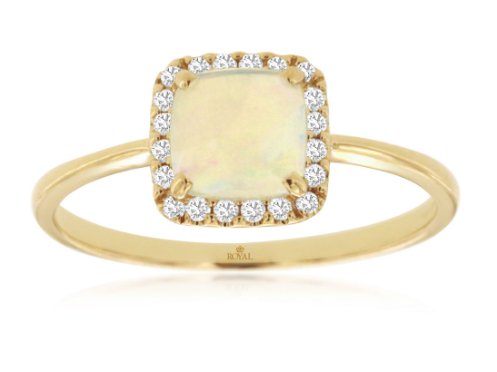 Picture of 14k Yellow Gold Cushion Cut Halo Opal & Diamond Ring