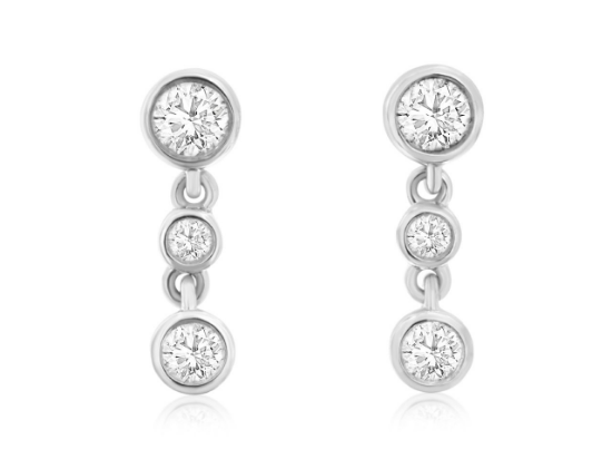 Picture of 14k White Gold Tiny Round Diamond Trio Dangling Earrings