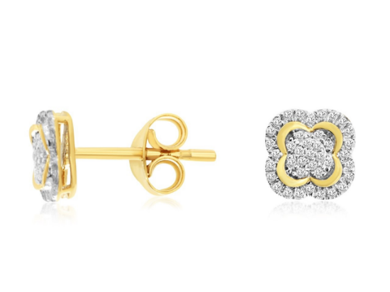 Picture of 14k Yellow Gold Diamond Clover Earrings