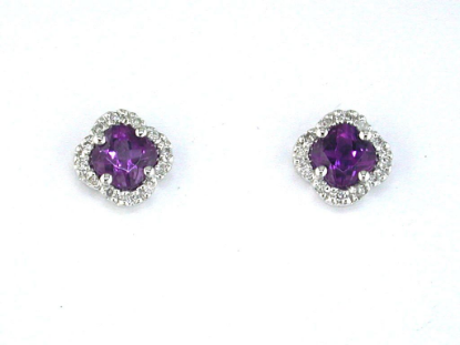 Picture of 14k White Gold Amethyst Clovers & Diamond Earrings