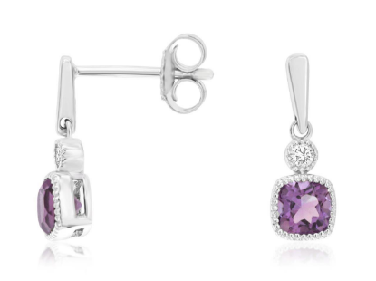 Picture of 14k White Gold Amethyst & Diamond Mini Drop Earrings