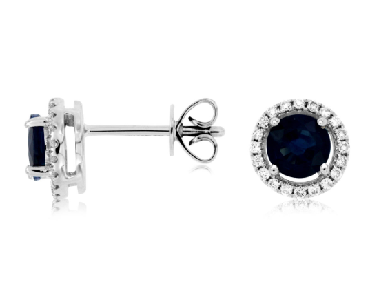Picture of 14k White Gold Round Sapphire & Diamond Halo Earring Studs