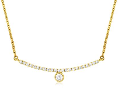 Picture of 14k Yellow Gold Diamond Curved Bar Necklace