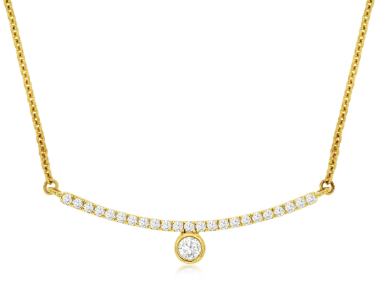 Picture of 14k Yellow Gold Diamond Curved Bar Necklace