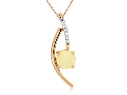Picture of 14k Rose Gold Round Opal & Diamond Pendant
