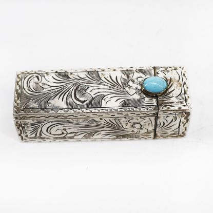Picture of Vintage Italian .800 Silver & Turquoise Cabochon Lipstick Case with Mirror