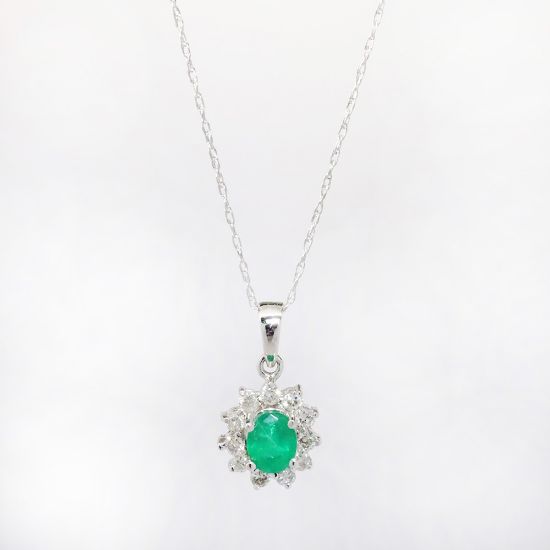 Picture of 14k White Gold, Emerald & Diamond Necklace 