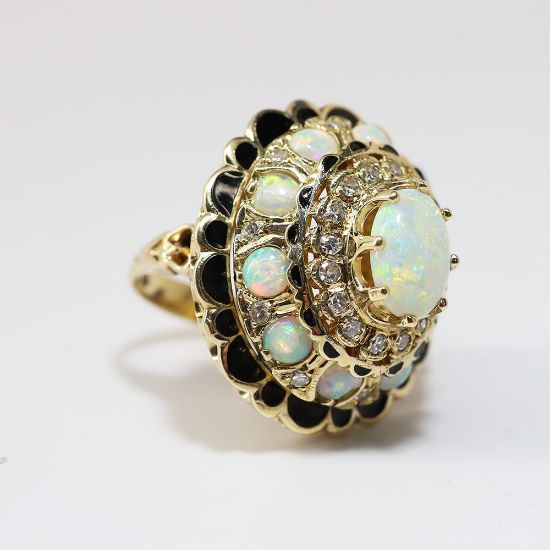 Picture of 14k Yellow Gold Opal and Diamond Ring