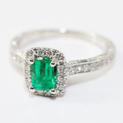 Picture of 14k White Gold Emerald and Diamond Ring