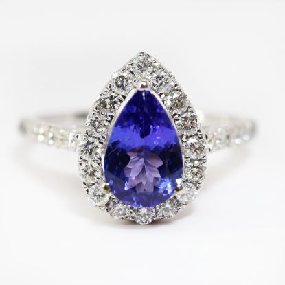 Picture of 14k White Gold Pear-Shaped Tanzanite and Diamond Ring