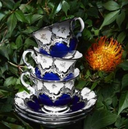 Picture for pattern Royal Blue, Platinum, Strewn Roses