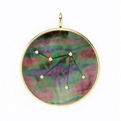 Picture of 18k Yellow Gold Abalone Shell & Diamond Taurus Constellation Pendant 