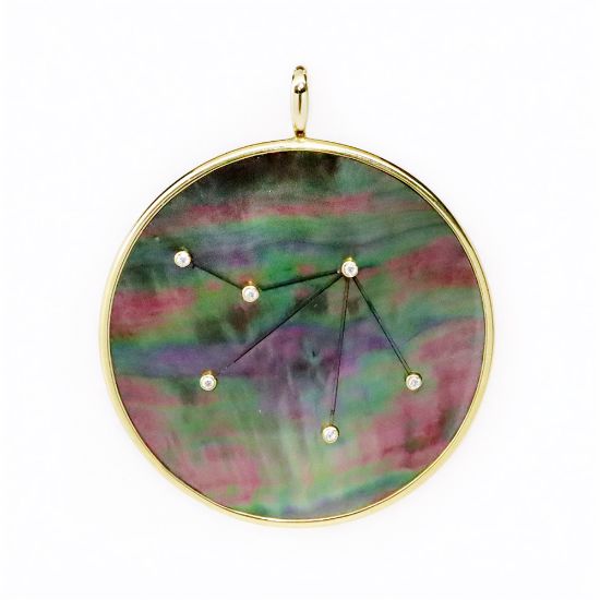 Picture of 18k Yellow Gold Abalone Shell & Diamond Taurus Constellation Pendant 
