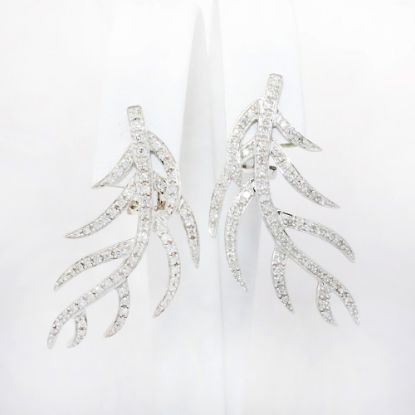 Picture of 14k White Gold & Diamond Branch Shaped Dangle Earrings 
