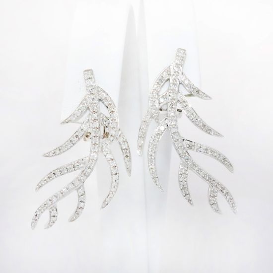 Picture of 14k White Gold & Diamond Branch Shaped Dangle Earrings 