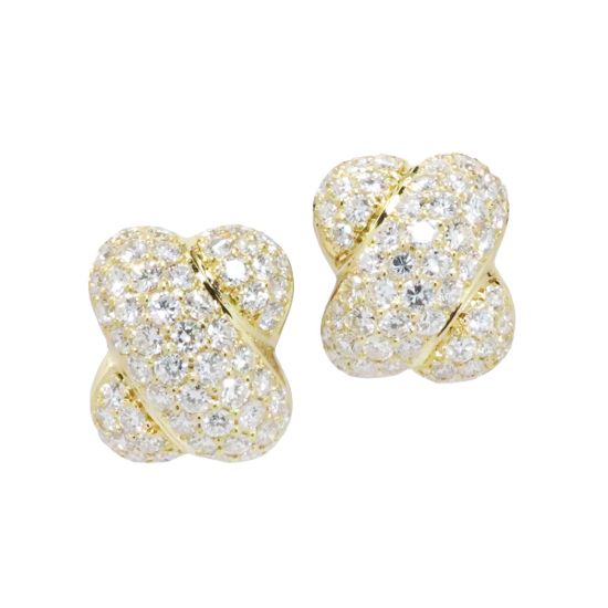 Picture of 18k Yellow Gold & Diamond 'X' Earrings 