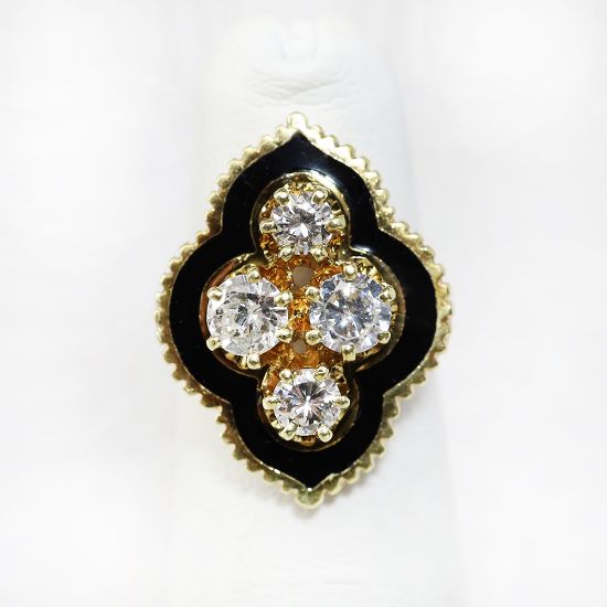 Picture of Vintage 14k Yellow Gold, Diamond & Black Enamel Pinky Ring