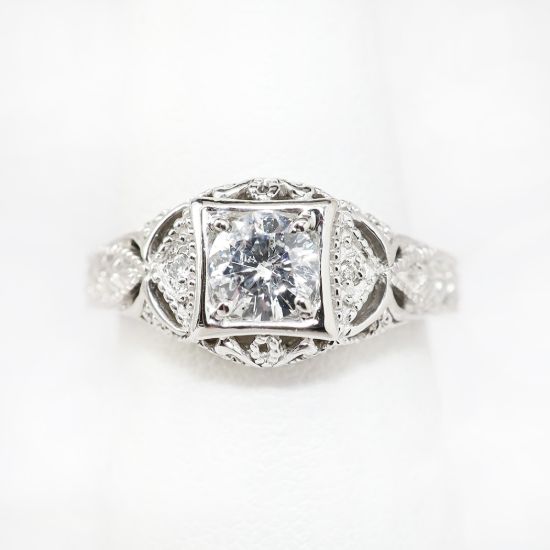 Picture of Vintage 14k White Gold Filigree & Diamond Engagement Ring
