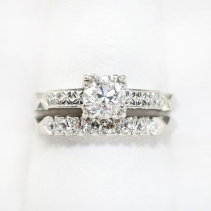 Picture of Vintage Platinum & Transitional Cut Diamond Bridal Ring Set