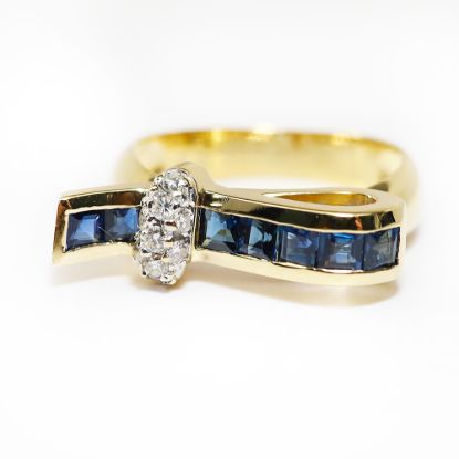 Picture of 14k Yellow Gold Diamond and Sapphire Ring
