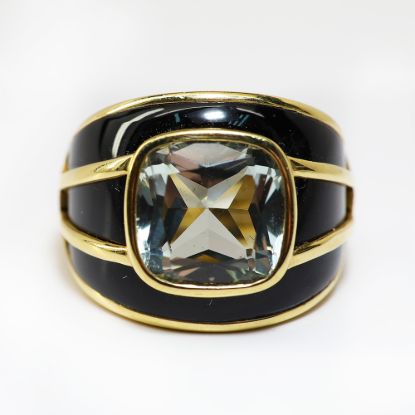 Picture of 14k Yellow Gold Bezel Set Quartz and Black Enamel Ring
