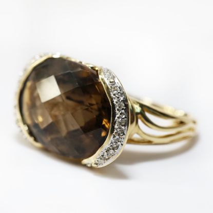 Picture of 14k Yellow Gold Smoky Quartz and Diamond Ring