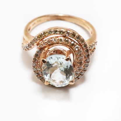 Picture of 10k Rose Gold Aquamarine and Diamond Ring
