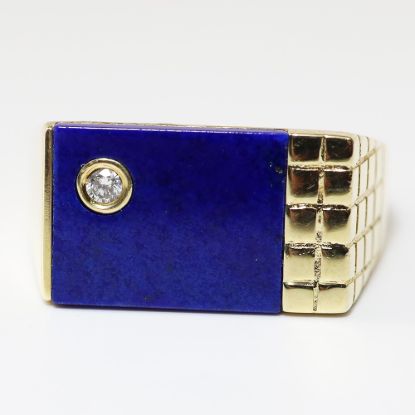 Picture of 14k Yellow Gold Lapis Lazuli and Bezel Set Diamond Ring 