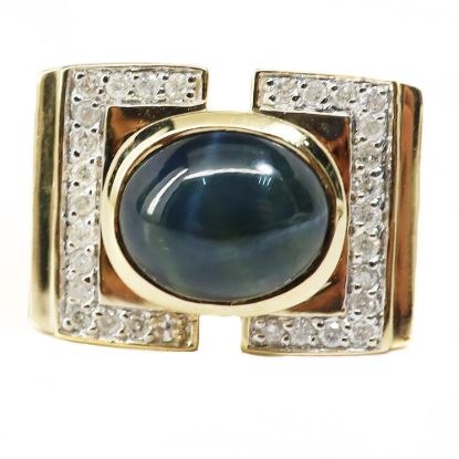 Picture of 14k Yellow Gold Bezel Set Star Sapphire and Diamond Ring