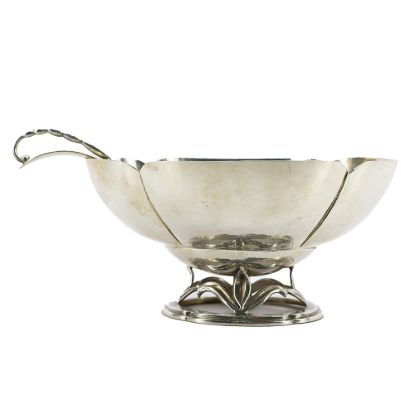 Picture of Vintage Arts & Crafts Randahl Hand Wrought Sterling Silver Sauce Boat with Matching Ladle