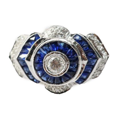 Picture of 14k White Gold Sapphire and Bezel Set Diamond Ring
