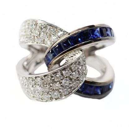 Picture of 18k White Gold Sapphire and Pavé Set Diamond Ring