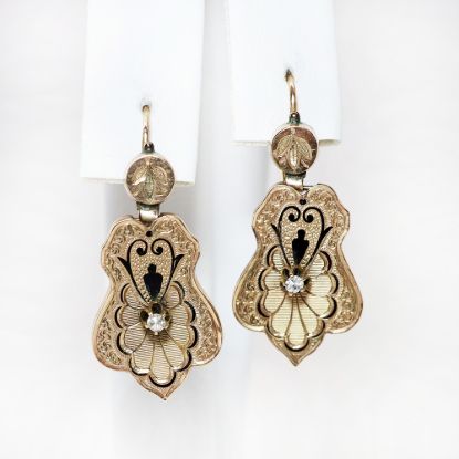 Picture of Antique Victorian 9k Gold, Black Enamel & Diamond Earrings