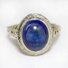 Picture of Antique Edwardian 18k White Gold Filigree & Blue Sapphire Cabochon Ring