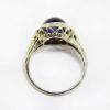Picture of Antique Edwardian 18k White Gold Filigree & Blue Sapphire Cabochon Ring