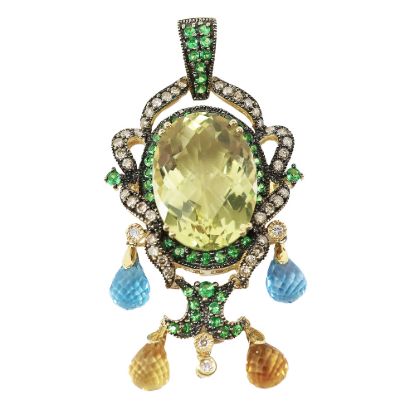 Picture of 14k Yellow Gold Gemstone and Diamond Pendant
