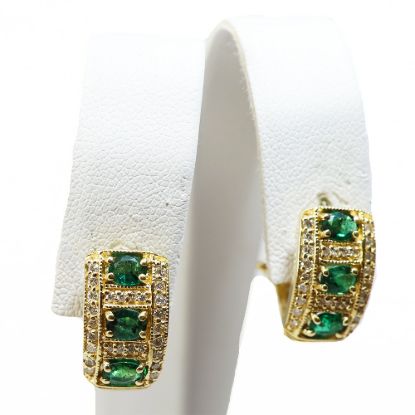 Picture of 14k Yellow Gold Emerald and Diamond Earrings