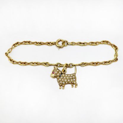 Picture of Vintage 14k Gold Youth Bracelet with Gold, Pearl & Ruby Scotty Dog Charm