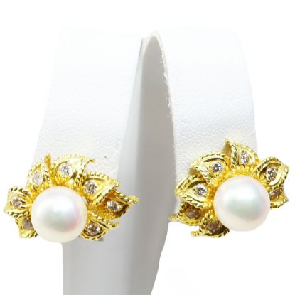 Picture of 18k Yellow Gold Akoya Cultured Pearl and Diamond Earrings