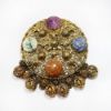 Picture of Vintage Large Signed Leo Glass Etruscan Style Brooch with Gemstones